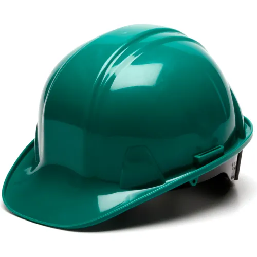 Green construction hard hat on white background