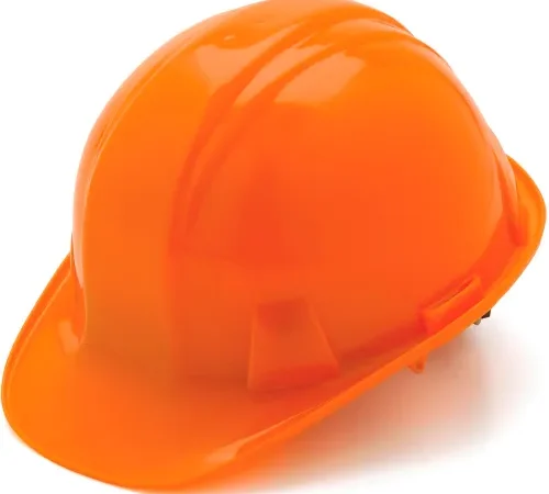 Orange construction hard hat on white background