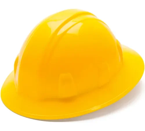 Yellow construction hard hat on white background