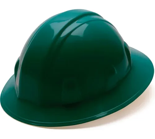 Green construction hard hat on white background