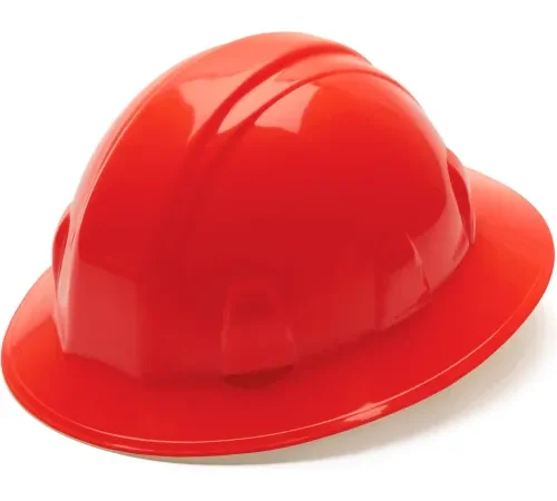 Red construction hard hat on white background