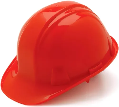 Red construction hard hat on white background