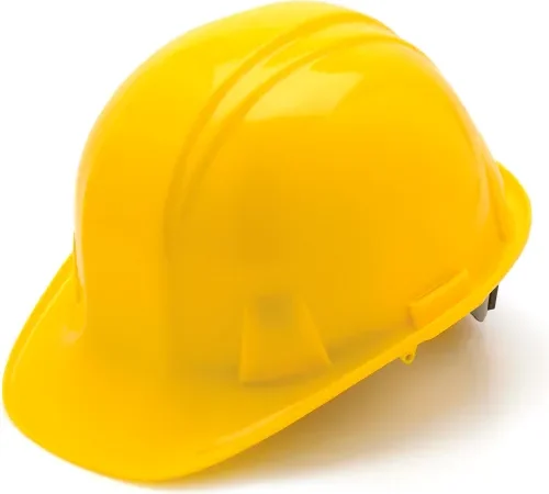 Yellow construction hard hat on white background