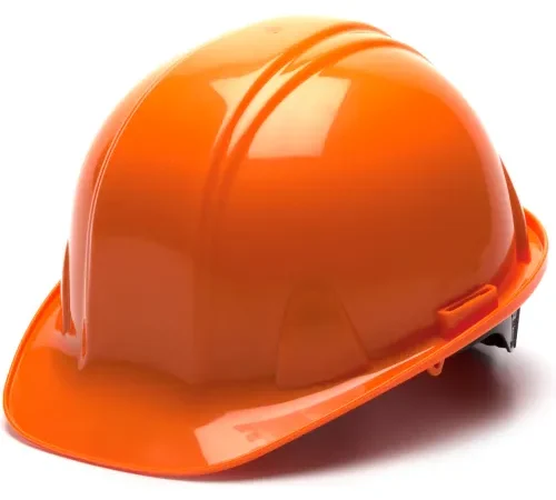 Orange safety hard hat on white background