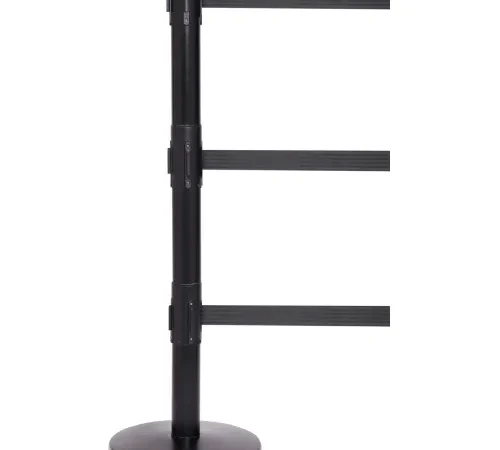 Black triple-belt retractable crowd control stanchion