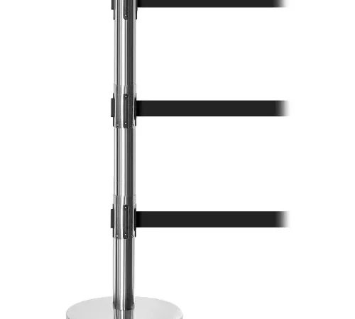 Chrome stanchion with three black retractable belts