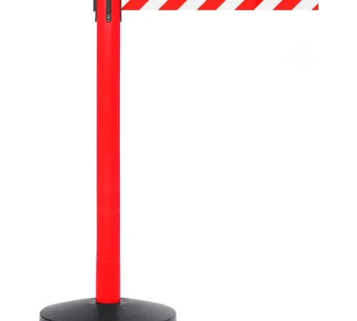Red retractable belt barrier stanchion