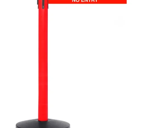 Red retractable belt barrier with NO ENTRY