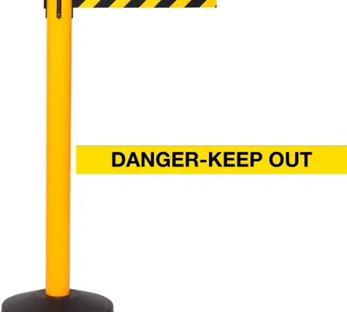 Yellow stanchion with danger keep out tape