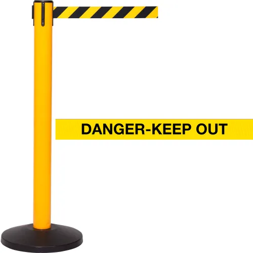 Yellow stanchion with danger keep out tape