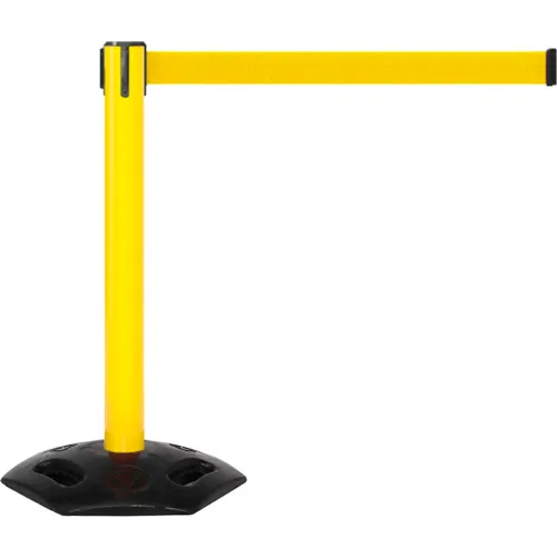 Yellow retractable belt barrier stanchion