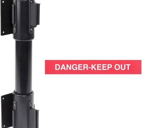 Wall-mounted retractable barrier with DANGER-KEEP OUT