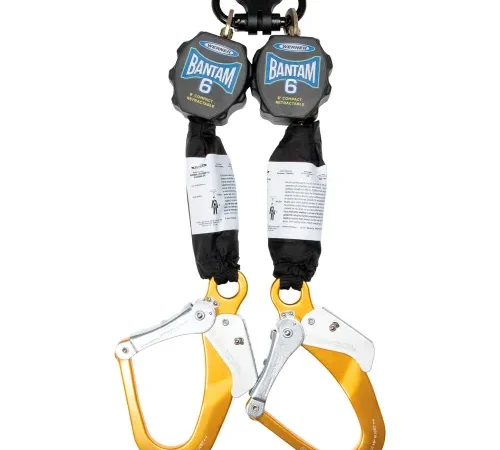 Dual self-retracting lifelines with yellow hooks
