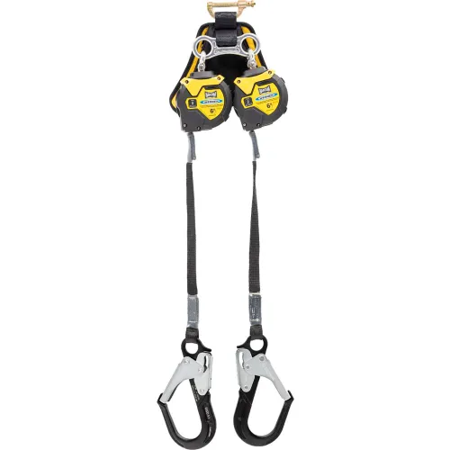 Dual self-retracting safety lanyard with hooks