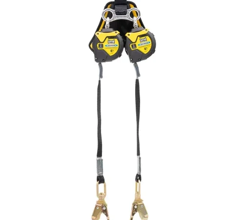Twin retractable fall arrest lanyards with hooks