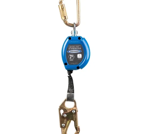Blue retractable fall-arrest lifeline with carabiner