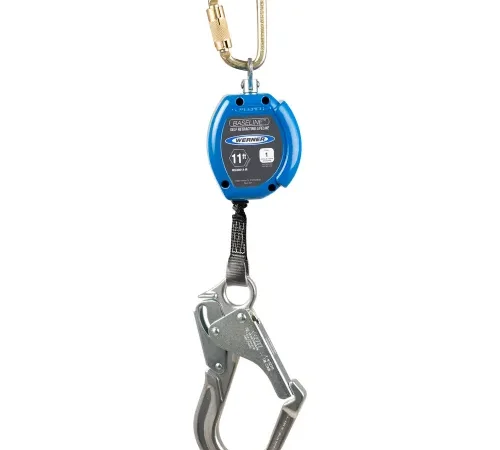 Blue self-retracting fall protection lifeline