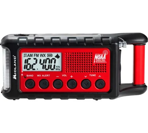 Midland E Emergency Crank Weather Radio, 9-61/100"W x 2-19/20"D x 6-17/20"H, Red