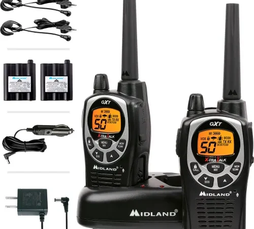Midland GMRS & FRS Two-Way Radio, 50 Channels, 462.55-467.7125 Mhz, Black/Silver, Pack of 2