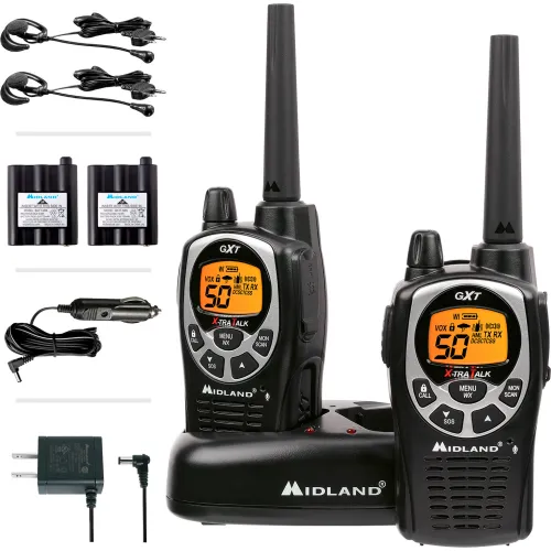 Midland GMRS & FRS Two-Way Radio, 50 Channels, 462.55-467.7125 Mhz, Black/Silver, Pack of 2