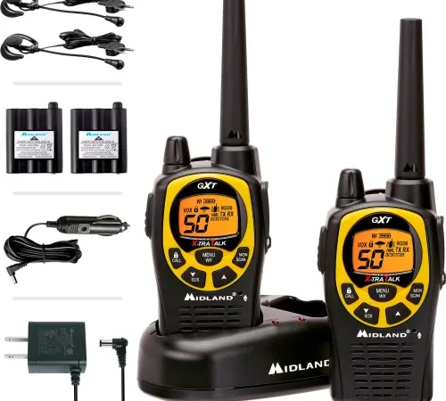 Midland GMRS & FRS Two-Way Radio, 50 Channels, 462.55-467.7125 Mhz, Black/Yellow, Pack of 2