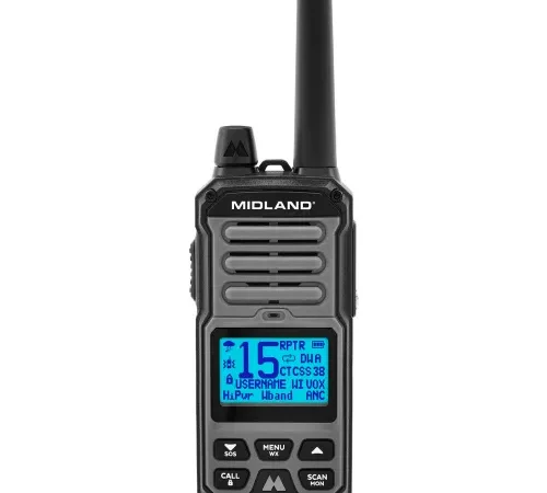 Midland GXT GMRS Two-Way Radio, Analog, 5 Watt, 99 Channels, 462.5500-467.7125 MHz, Black/Gray