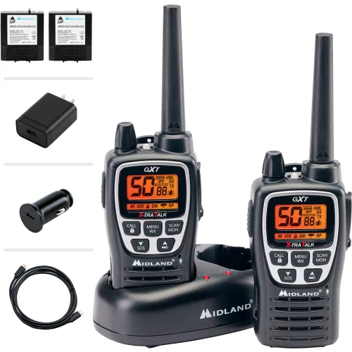 Midland GXT3000 GMRS Two-Way Radio, 36 miles, Black, Pack of 2