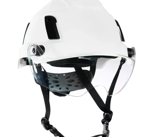 White hard hat with clear face shield