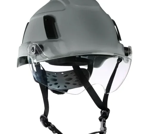 Gray safety helmet with clear visor