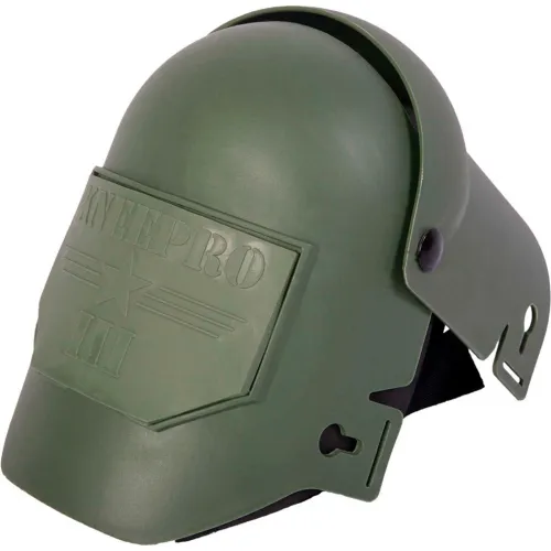 Olive green welding helmet with flip-up visor
