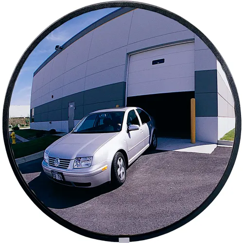 White sedan exiting warehouse loading bay