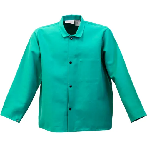 Green long-sleeve button-up work jacket