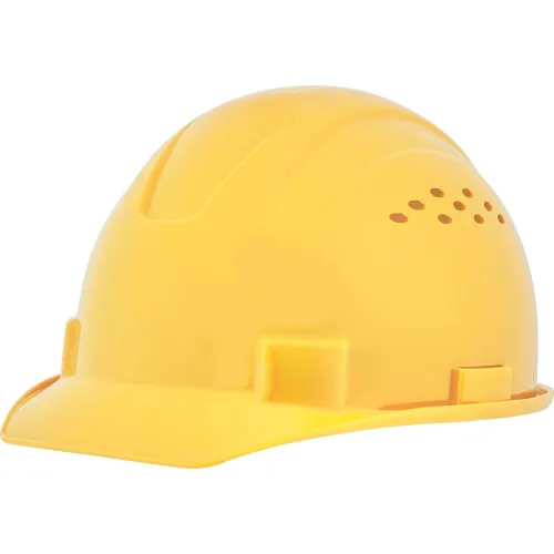 Yellow construction hard hat with ventilation holes
