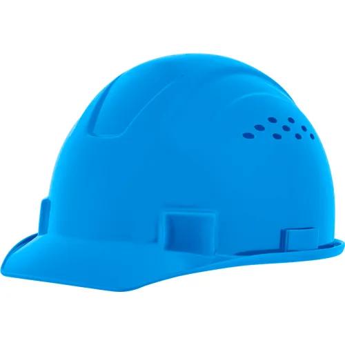 Blue construction safety helmet on white background