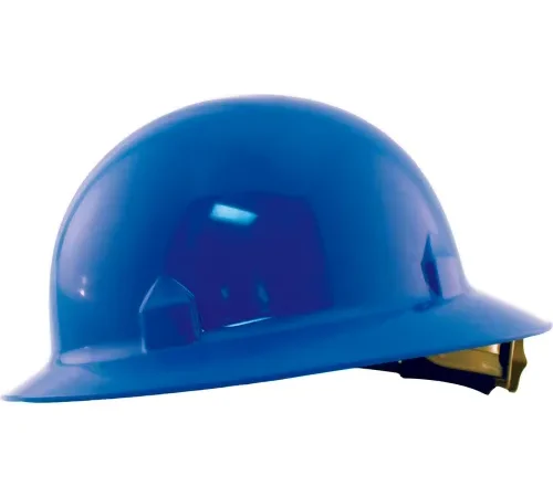 Blue construction hard hat on white background