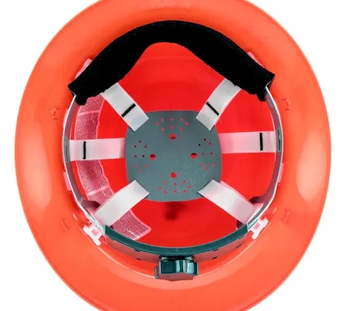 Top view orange safety hard hat interior