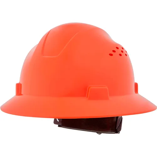 Bright orange construction hard hat with vents