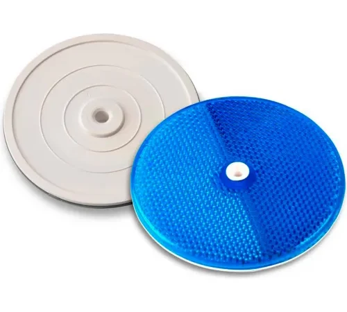 Blue textured and white smooth round discs