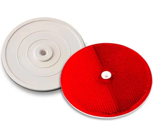Red circular reflector with white backing