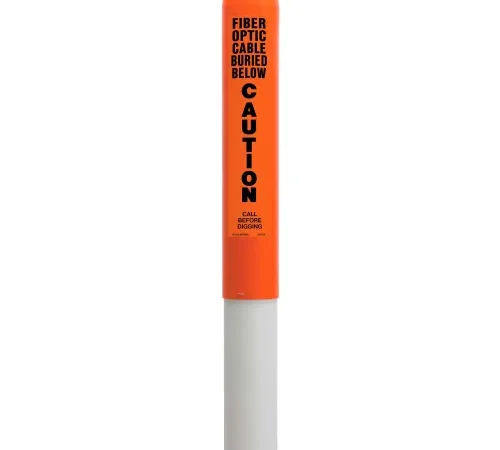 113779A Round Dome Utility Fiber Optic Marker, White Pole 66"H, 42" Above Ground, Orange