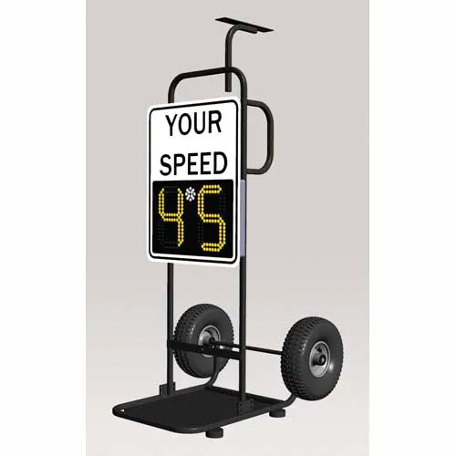 SafePace SP100 Radar Sign, 4 Cell Battery Power, with Dolly, White Sign, 128876