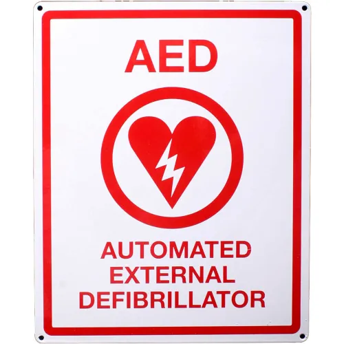 First Voice™ AED Flat Wall Sign, 8" X 10", Metal