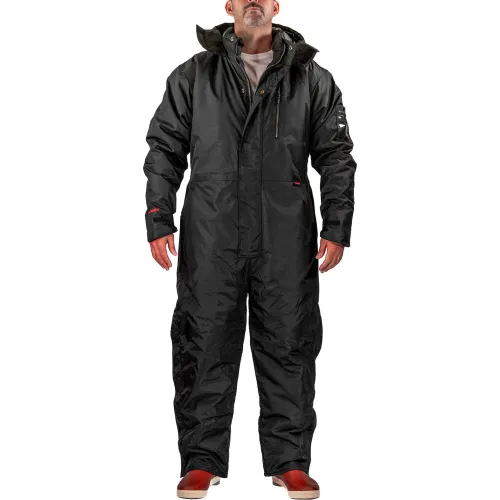 Men's black insulated hooded coverall suit