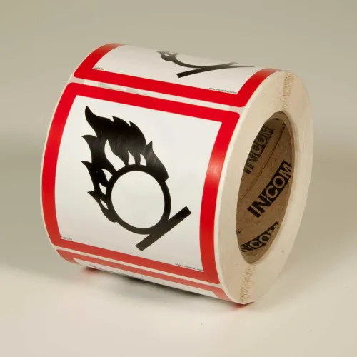 INCOM GHS1257 GHS "Flame Circle" Pictogram Label, 4" x 4", 500/Roll