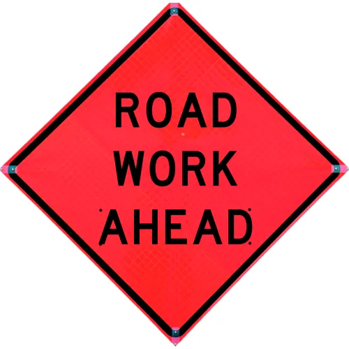 VizCon TrafFix Devices 36" X 36" Reflective Roll-Up Vinyl Sign, ROAD WORK AHEAD
