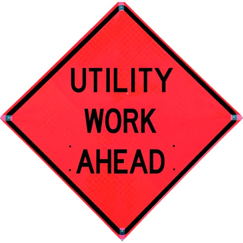 VizCon TrafFix Devices 36" X 36" Reflective Roll-Up Vinyl Sign, UTLITY WORK AHEAD