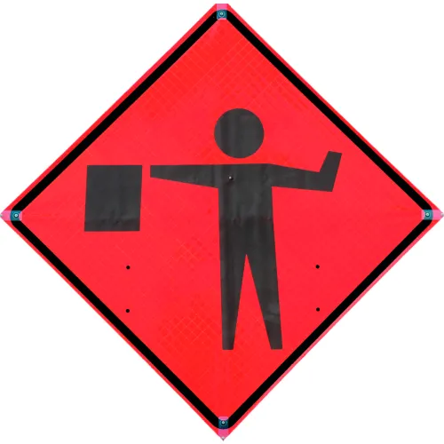 VizCon TrafFix Devices 36" X 36" Non reflective Roll-Up Vinyl Sign, Flagger Ahead Symbol