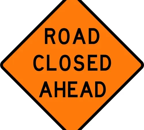 VizCon TrafFix Devices 48" X 48" Non reflective roll up vinyl sign, ROAD CLOSED AHEAD