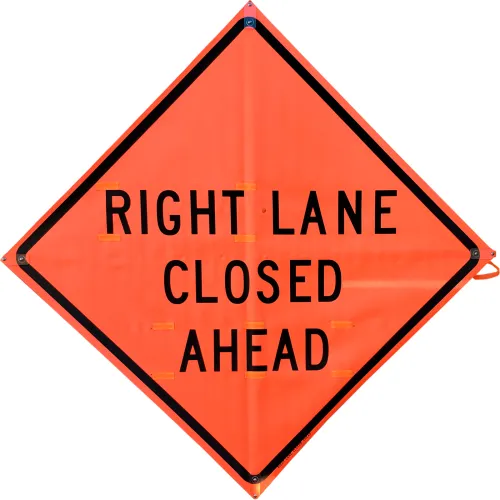VizCon TrafFix Devices 48" X 48" Non reflective Roll-Up Vinyl Sign, RIGHT LANE CLOSED AHEAD