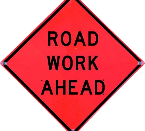 VizCon TrafFix Devices 48" X 48" Non reflective Roll-Up Vinyl Sign, ROAD WORK AHEAD